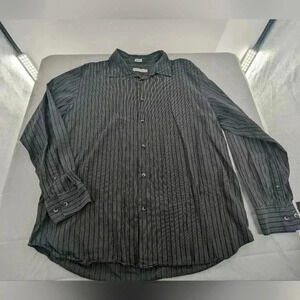 Calvin Klein Men's Dark Colors Striped Long Sleeve Button Down XL Dress Shirt